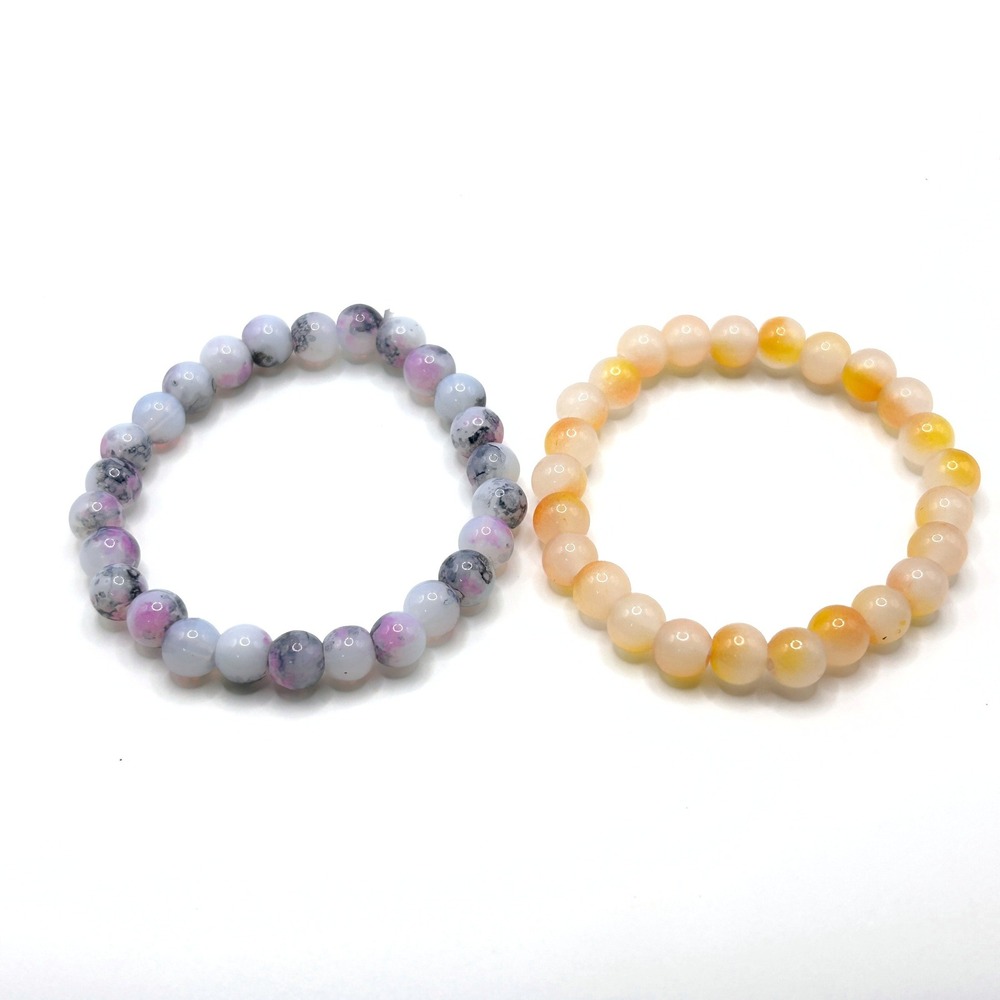 Natural Stone Beaded Stretch Bracelet Set Unisex OS Multi Color Boho Yoga Zen